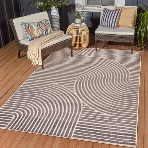 Mazovia Outdoor Teppich - Innen und Außenbereich Teppich - Kurzflor 3D-Effekt Skandi Bogen...