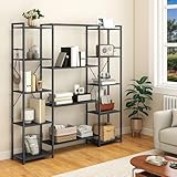 YITAHOME Industrielles Bücherregal 73 cm breit, Stehend Offen Aus Holz Und Metallrahmen Mit 13 Regalen, Präsentationsregal Für Wohnzimmer, Heimbüro, Schwarz