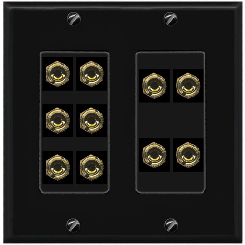 RiteAV 5.0 Surround Sound 5 Speaker 10 Banana Plug Jack Wall Plate Female Connectors - 2 Gang [Gray/Gray]