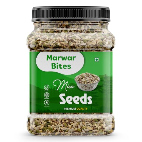 Image of MarwarBites Raw Mix Seeds, 1 kg - Pumpkin, Sunflower, Flax, Watermelon, Sesame and Chia Seeds, Calcium and Protein Rich, for Eating and Healthy Snacking