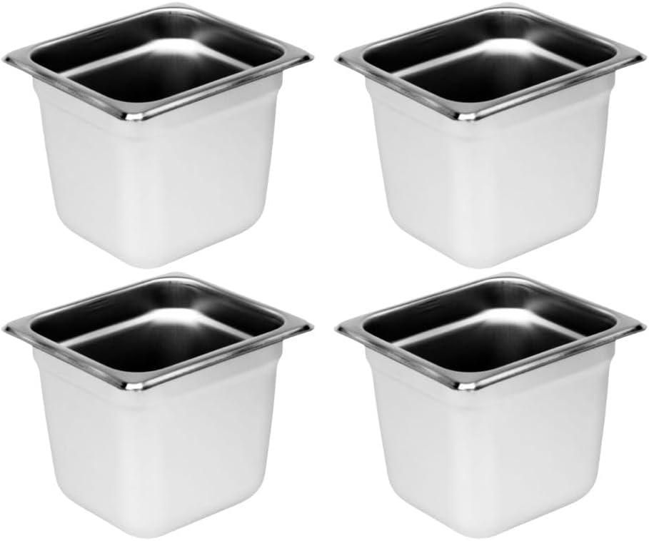 Soro Essentials- 1/6 Size 6" Deep Stainless Steel Anti-Jamming Steam Table Pan 24 Gauge Set of 4- Chafer Food Pan Stackable Anti-Jam Steam Pan for Hotel Restaurant Supplies Party Buffet Event