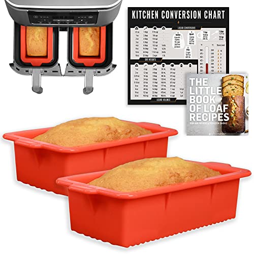 Infraovens Air Fryer Silicone Loaf Pans for Ninja Foodi Dual Basket DZ201 8qt Baking Set, Non-Stick Cake Pan, Conversion Chart, Airfryer Bakeware for Double 2-Basket DualZone Airfryer, BPA Free by by Infraovens - Used condition - CA$27.63