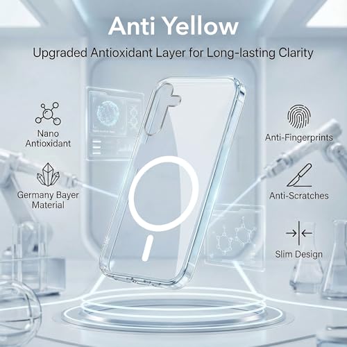 Image of Jkobi Lifetime Anti-Yellow MagSafe Compatible Clear Back Cover Case for Samsung Galaxy M15 5G (Sleek Hard Crystal | Shockproof and Camera Protection)