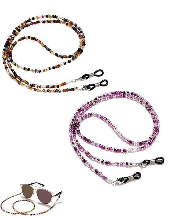 2 PCS Spectacle Chain for Women, Tortoiseshell and Rose Pink Colors, Anti-slip Spectacle Chain, Stylish Eyeglass Holder Strap for Office and Gym Use, Secure and Comfortable Specs Chain for Women