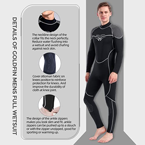 Goldfin Mens Wetsuit, 3Mm Womens Wetsuit Fullbody Diving Suits Long Sleeve Neoprene Thermal Suit Back Zip For Water Sports Diving Kayakboarding Surfing Snorkeling (Mens, Xl) #TOP3