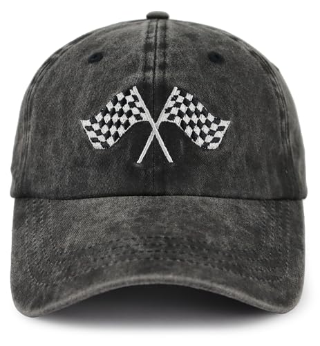 Kpainath Racing Hats for Men Women Adjustable Embroidered Checkered Flag Baseball Cap Fathers Day Christmas Birthday Gift for Race Car Fans Mom Dad Friends Black