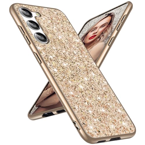 Coque Samsung S25 anti-chocs dorée pailletée en silicone souple