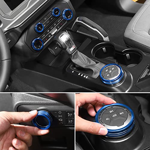 Razpoy For Bronco Center Console Air Conditioner Radio Headlight Switch Knob Ring Four-Wheel Drive Cover Interior Decoration Accessories For Ford Bronco 2021 2022, Aluminum Alloy (6Pcs Blue) #TOP5
