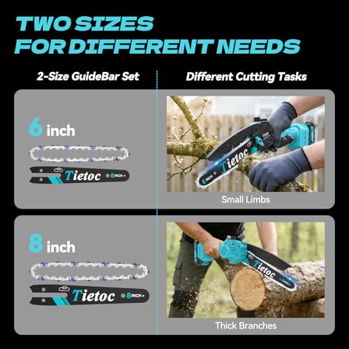 Image of Mini Chainsaw Cordless, 8 Inch & 6 Inch Portable Electric Chainsaw,Battery Powered Handheld Power Chain Saw with 2 Batteries and Auto Oil,Gifts for Father, Dad, Husband, Men
