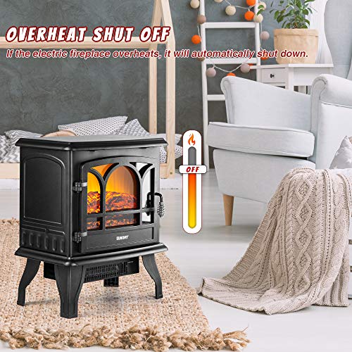 EUHOMY Electric Fireplace Stove , 20" Indoor Electric Fireplace Heater with Realistic Flame Effect, 1400W Space Heater for Quick Installation, Overheat Auto Shut Off Safety Function, CSA Certified