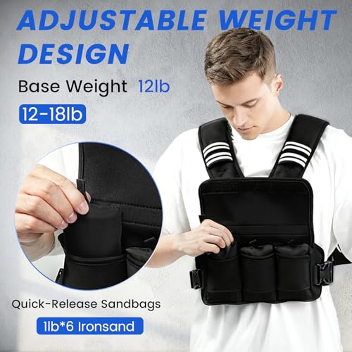 Image of Adjustable Weighted Vest Women /Men, 6-12lb /12-18lb /20-32lb Weight Vest with 6 Ironsand Weights for Strength Training Rucking Running Walking Fitness Workout