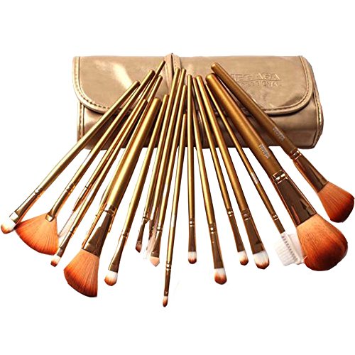 Professional Makeup Brush Set Fiber Hair Face Powder Blush Brushes Kit with PU Leather Pouch,18peices