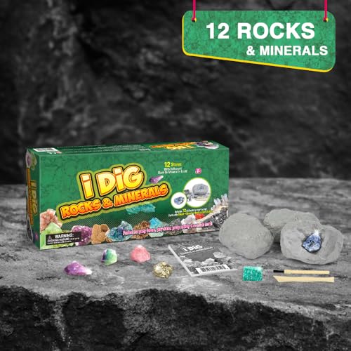 Piano Potato Rocks & Minerals Dig Kit - 12 Pack Real Gemstone Excavation Bricks, Crystals, Pyrite, Amethyst Archeology Digging Toys, STEM Educational Gift Box Party Favors for Kids Boys Girls Age 6+ - Image 5