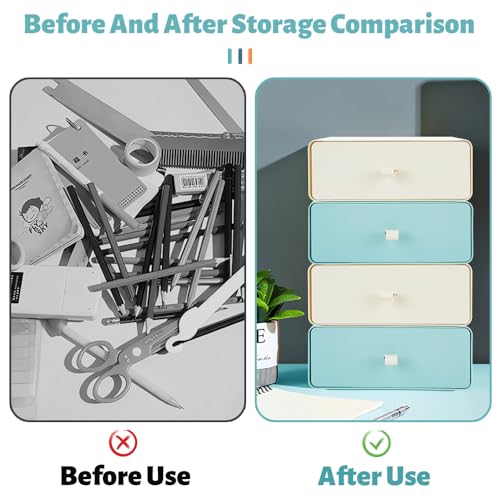 Schreibtisch Schubladenbox, Stapelbarer Organizer Drawer mit Etiketten, Große Kunststoff Office Bastel Aufbewahrungsbox für Schreibwaren, Schminke (4pcs 4 colour)