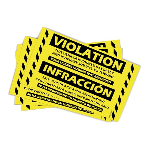 100 MESS Parking Violation Stickers Hard to Remove - No Parking Stickers - Bad Parking Stickers - Super Sticky Warning Stickers for Towing Parked Cars 8x5 in (Yellow Bilingual, 100)