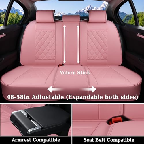 Image of Coverado Car Seat Covers Full Set, Pink Leather Seat Covers for Cars, Universal Waterproof Car Seat Cover, Luxury Front and Back Car Seat Protector, Automotive Seat Covers Fit for Most Cars, Pink