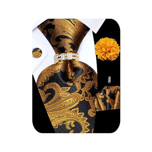 Image of 5PCS Mens Silk Tie, Pocket Square, Cufflinks, Drilled Tie Ring and Lapel Pin Set for Wedding Groom Party