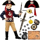 Deguisement Pirate Enfant Costume avec Pirate Chapeau Ceinture Cache-œil Compass Carte de ...
