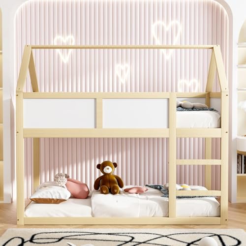 PugSDRLY litera infantil 90 x 200 cm, cama entrepiso de 2 plazas, cama de altura infantil, litera con escalera, marco de madera maciza (color madera)