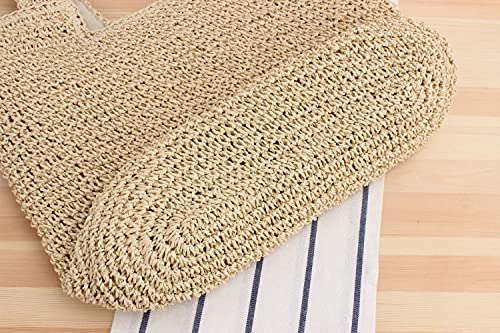 Image of Naimo Women Straw Beach Shoulder Bag Woven Tote Handbag Large Handmade Weaving Summer Casual Hobo Bag