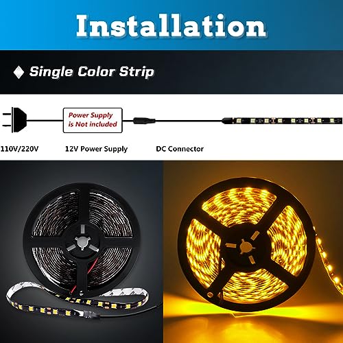 Tira de luces LED amarilla 5M impermeable y flexible miniatura 5