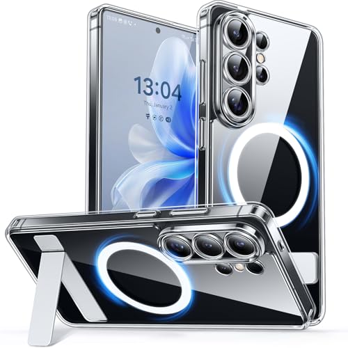 Image of CANSHN Designed for Samsung Galaxy S26 Ultra Case (6.9 inch) with Durable Metal Stand, Upgraded [Full Camera Protection] Transparent Back, Hard Case Cover, Clear