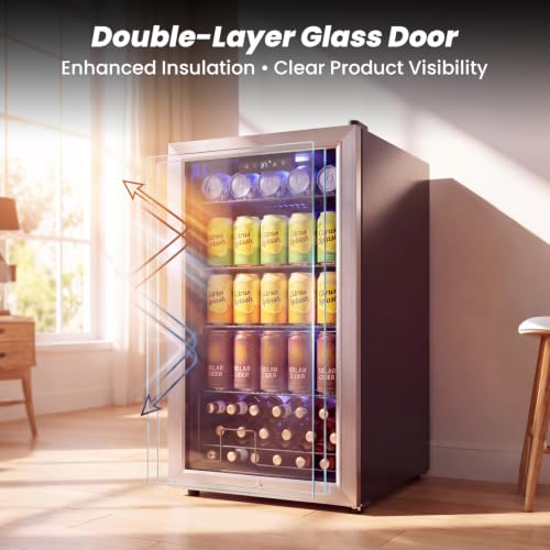 Image of Velivi Beverage Refrigerator, 3.2 Cu.Ft. Mini Fridge with Glass Door