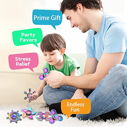 Image of 5 Pack Metal Fidget Spinners Pack Stress Relief Toys for Kids Adults, Rainbow Finger Hand Spinner Bulk Set Sensory Desk Toy, Cool Gadget Christmas Stocking Filler Stuffer Birthday Gifts Party Favor