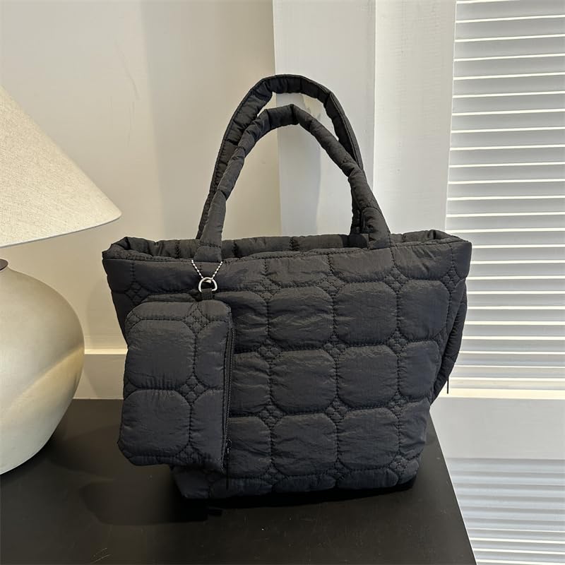 Fiorky Frauen 2pcs Puffer Tote Bag Winter Umhängetasche mit Münze Tasche Reißverschluss Hobo Bag