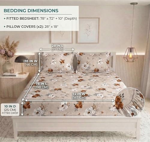 Image of BSB HOME 210 TC Cotton Double Bedsheet with 2 Pillow Covers, Soft Breathable Fabric, Elastic Fitted Sheet, Wrinkle Resistant, Deep Pocket Fit - 78 x 72 + 10 Inches (Sandy Beige)