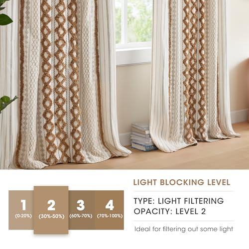 Image of Ink+Ivy Boho Curtains for Bedroom Single Panel Window Curtains for Living Room, 100% Cotton Tufted Chenille Stripe Modern Farmhouse Curtains Light Filtering Drapes for Bedroom, 50 inch x 95 inch, Terracotta