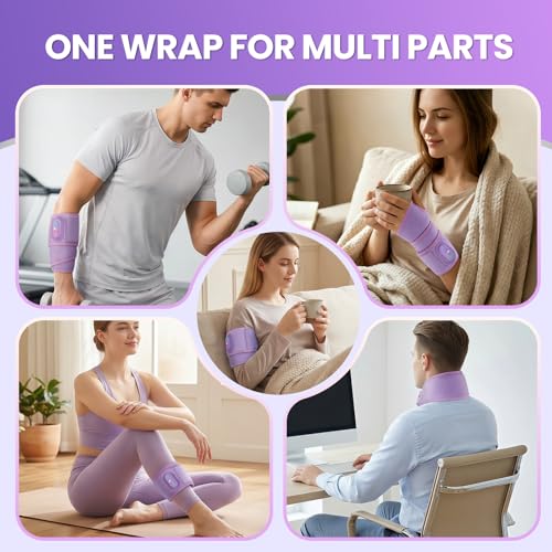 Image of Cordless Wrist Hand Heating Pad Massage for Pain Relief, Rechargeable Heated Wrist Brace for Carpal Tunnel & Arthritis, Red Light Heated Wrist Massager Wrap, Purple