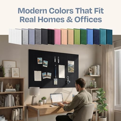 Image of X-Large Cork Board Alternative 12-Pack Felt Bulletin Board Thick and Decorative Pin Board for Home Office Walls 47.24 x 35.43 Inches with 72 Adhesive Tabs - [Deep Black]