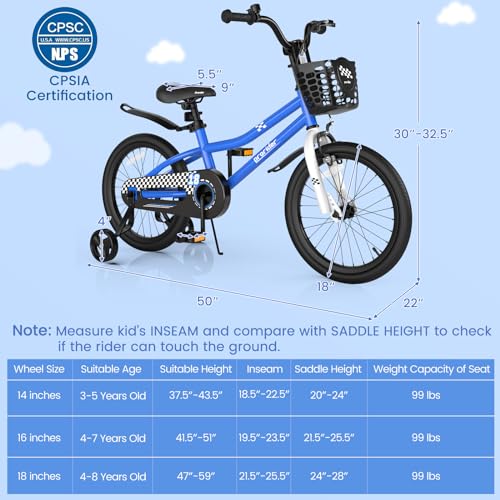 Image of BABY JOY Kids Bike, 12 14 16 18 Inch Boys Girls Bike for 3-8 Years w /Training Wheels, 20 Inch Children Bicycle for 8+ Teens w /Kickstand, Handbrake, Coaster Brake & Removable Basket, Sporty Bicycle