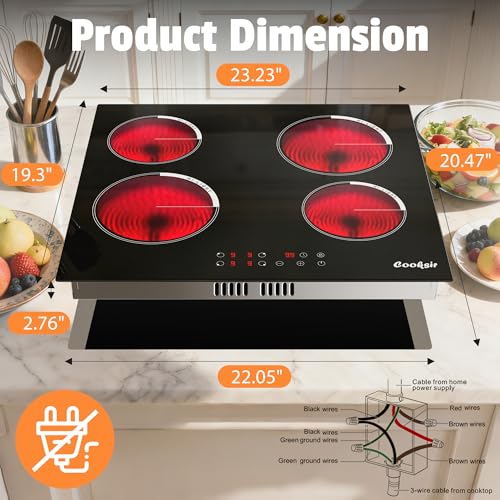 Image of Electric Cooktop 24 Inch Drop-in 6000W 240V Hard Wired