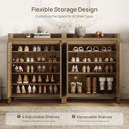 Image of SICOTAS Shoe Cabinet - Fluted Shoe Storage Cabinet for Entryway, 24-Pair Shoes Organizer with Doors & Adjustable Shelves, 6-Tier Shoes Rack Entrance Storage Cabinet for Hallway, Closet, Living Room
