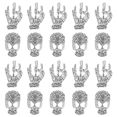 Minkissy 40Pcs Schädel Nagel Charms mit Strass 3D Skeleton Hand Nagel Kunst Schmuck Dekorationen für Halloween Nagel…