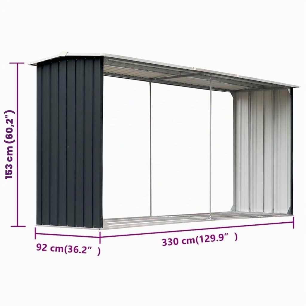 vidaXL Brennholzlager Kaminholzunterstand Brennholzregal Brennholzunterstand Kaminholzständer Holzlager Verzinkter Stahl 330x92x153cm Anthrazit
