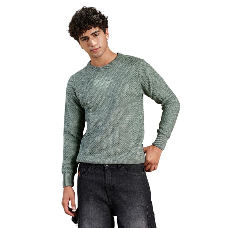 cahoot Men's Sweater | Round Neck, Ribbed Cuff Sleeves, Pull On Closure, Ribbed-Straight Hem | Solid Jacquard for Casual-picture-29