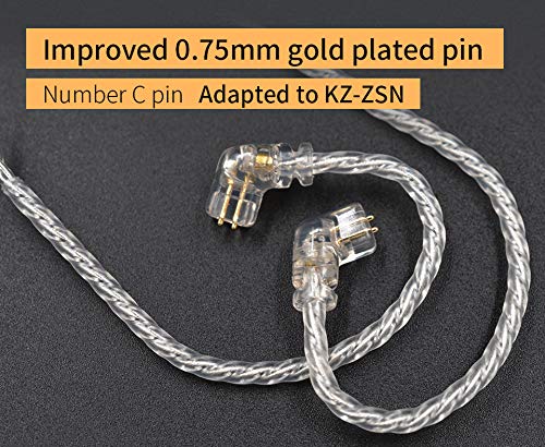J&R KZ ZSN/ZSN Pro/ZS10 Pro - Cable de actualización chapado en plata de 2 pines de 0,75 mm de cobre sin oxígeno de alta pureza