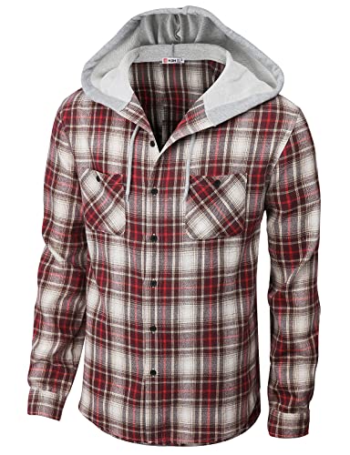 H2H Mens Plaid Hoodie Shirts Jacket Casual Shirt - Lightweght, Comfortable