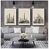 Canvas Art.Retro Posters Paris London New York Wall Art Prints Watercolor Canvas Paintings Vintage Pictures Home Bedroom Decoration 3 Pieces (40Cm*60Cm) Frameless Can Be Customized