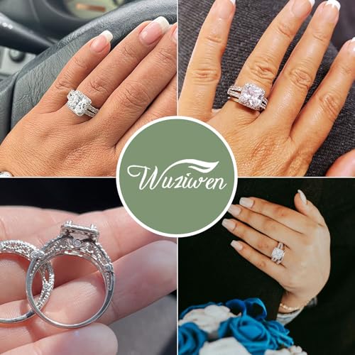 Wuziwen 925 Sterling Silver Halo Princess Cut Engagement Ring for Women AAAAA CZ Wedding Promise Rings for Her2