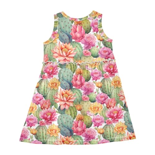 ALAZA Blossom Cactus Plant Girls Toddler Casual Dress for Summer Sleeveless Dresses Sundress 2-8 Years2