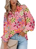 Zeagoo Women's Button Down Shirts V Neck Floral Print Long Sleeve Blouses Bohemian Top Shirts
