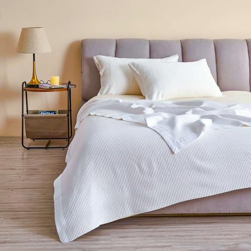 Image of Super Soft & Breathable 100% Microfiber Waffle Blanket - Throw Blanket and Quilt for Bed & Sofa Single(60x90) Size - Snow White