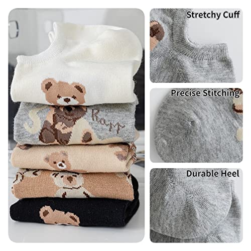 5/10 Pairs Animal Socks for Women Cute Bears No Show Socks Womens Low Cut Socks4