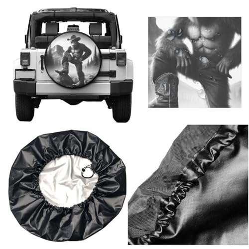 Image of Cowboy Bigfoot Spare Tire Cover, Wheel Covers Tire Protector Weatherproof Dust-Proof Universal Fit for Rv Spare Tire Cover Trailer SUV Camper Vehicle 14 in