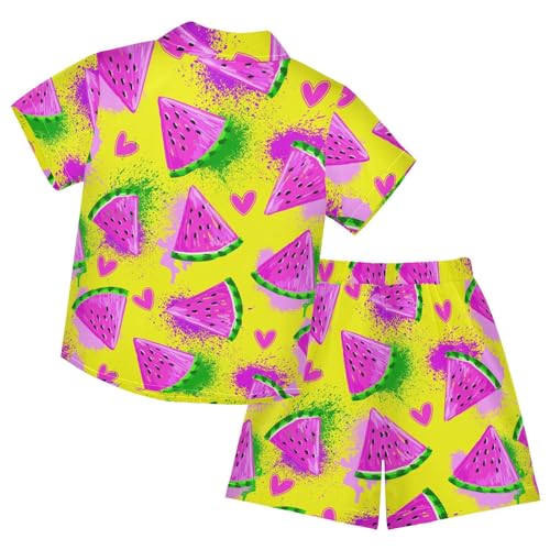 Image of Sunflower Floral Yellow Black Short Sleeve Hawaiian Button Down Shirts and Short Sets for Boys Toddler Summer Outfits