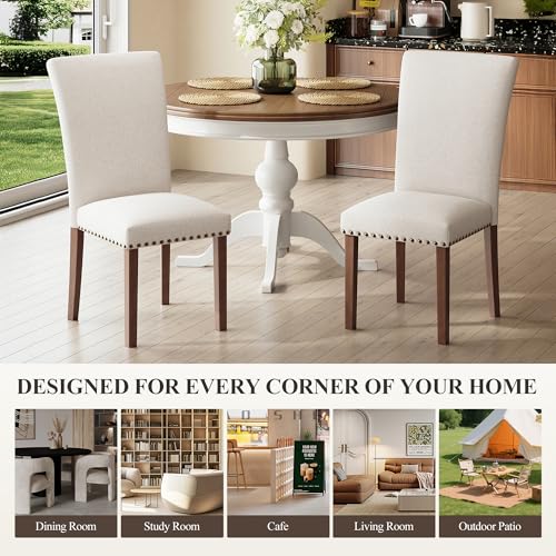 Image of COLAMY Upholstered Dining Chairs Set of 4, Beige